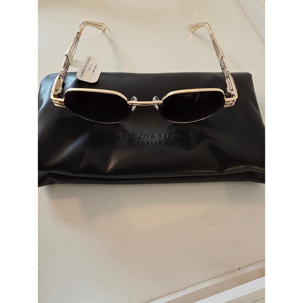 Carolina Lemke Berlin Gold Metal Geometric Sunglasses Smoke Gradient Lens NEW